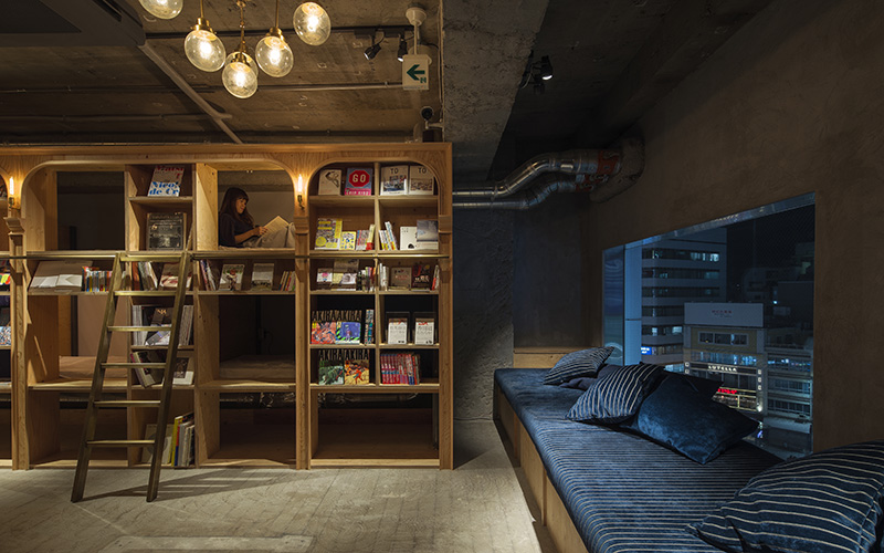 Bookcases and bunk beds make up the interior of Book and Bed Tokyo.